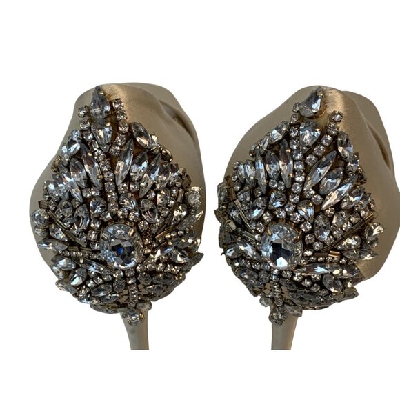 Badgley Mischka Embellished Peep-Toe Stiletto Heels Size 9.5M Satin & Leather - Picture 10 of 13